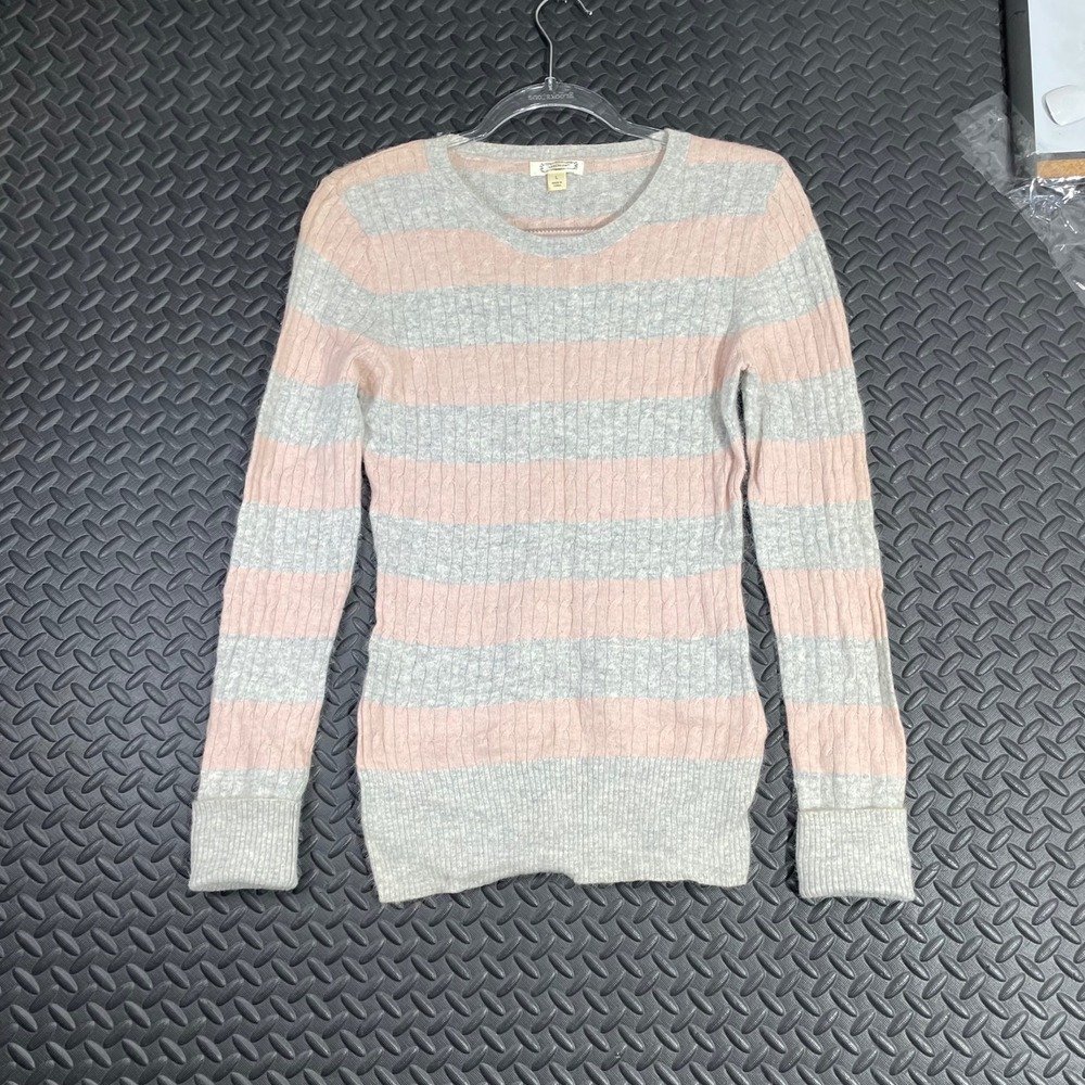 Vintage Y2K Aphorism Gray Pink Striped Pullover Sweater Women's Size Large